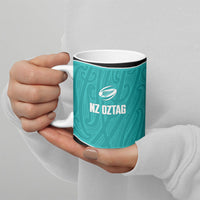 Custom New Zealand Stingray Oztag Ceramic Mug Tag Rugby Maori Pattern Teal Version LT14 - Polynesian Pride