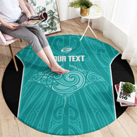 Custom New Zealand Stingray Oztag Round Carpet Tag Rugby Maori Pattern Teal Version LT14 - Polynesian Pride