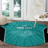 Custom New Zealand Stingray Oztag Round Carpet Tag Rugby Maori Pattern Teal Version LT14 - Polynesian Pride