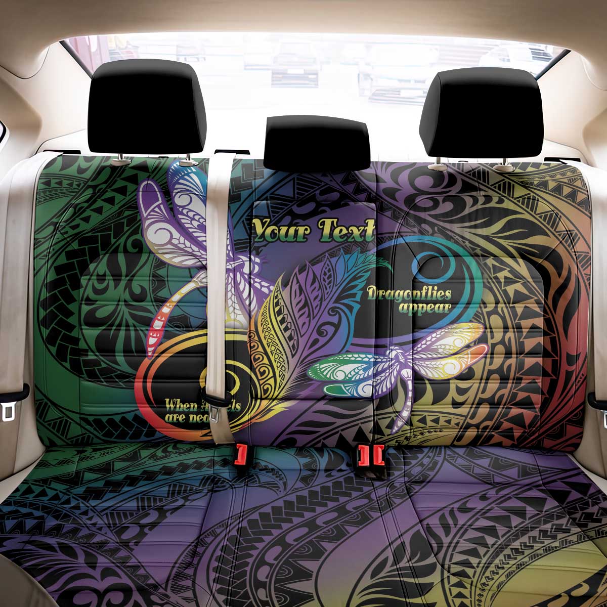 Personalized Polynesian Memorial Back Car Seat Cover Dragonflies Appear When Angels Are Near