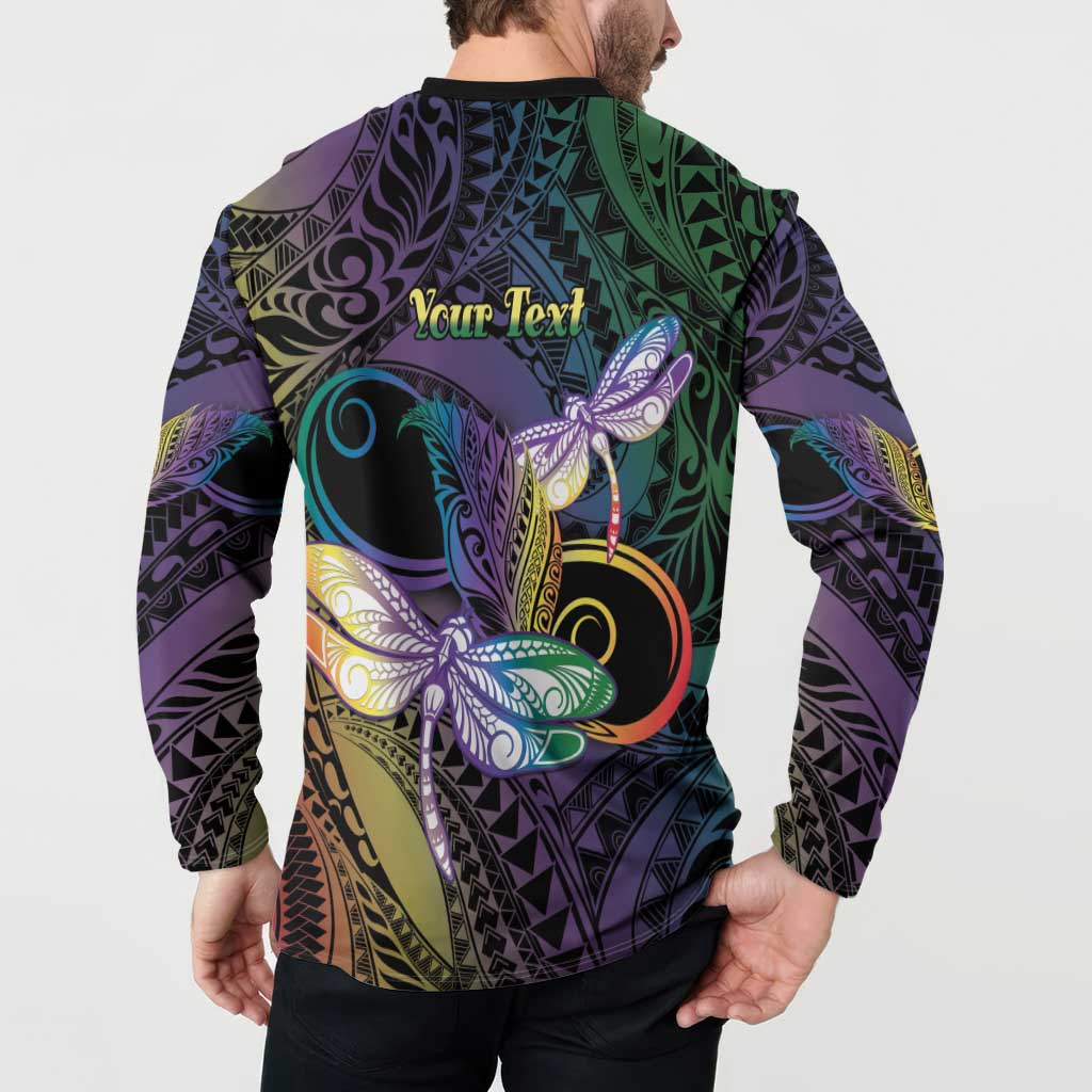 Personalized Polynesian Memorial Button Sweatshirt Dragonflies Appear When Angels Are Near LT14 - Polynesian Pride