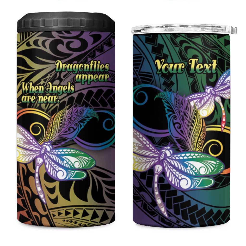 Personalized Polynesian Memorial 4 in 1 Can Cooler Tumbler Dragonflies Appear When Angels Are Near LT14 One Size: 16 oz Colorful - Polynesian Pride