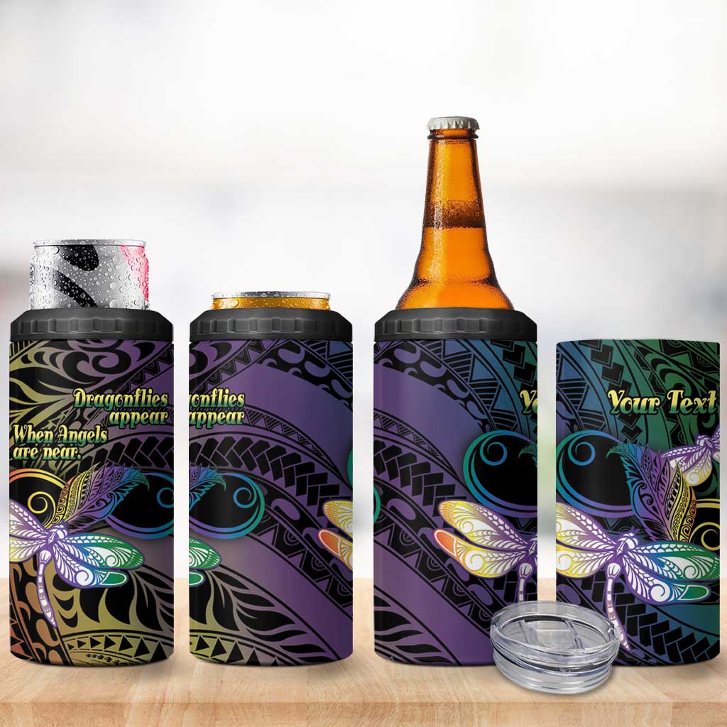 Personalized Polynesian Memorial 4 in 1 Can Cooler Tumbler Dragonflies Appear When Angels Are Near LT14 - Polynesian Pride