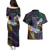 Personalized Polynesian Memorial Couples Matching Puletasi and Hawaiian Shirt Dragonflies Appear When Angels Are Near LT14 - Polynesian Pride