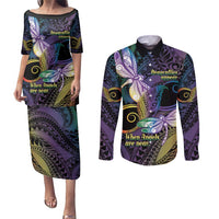 Personalized Polynesian Memorial Couples Matching Puletasi and Long Sleeve Button Shirt Dragonflies Appear When Angels Are Near LT14 Colorful - Polynesian Pride