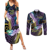 Personalized Polynesian Memorial Couples Matching Summer Maxi Dress and Long Sleeve Button Shirt Dragonflies Appear When Angels Are Near LT14 Colorful - Polynesian Pride