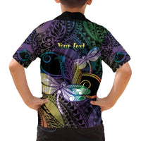 Personalized Polynesian Memorial Family Matching Off The Shoulder Long Sleeve Dress and Hawaiian Shirt Dragonflies Appear When Angels Are Near