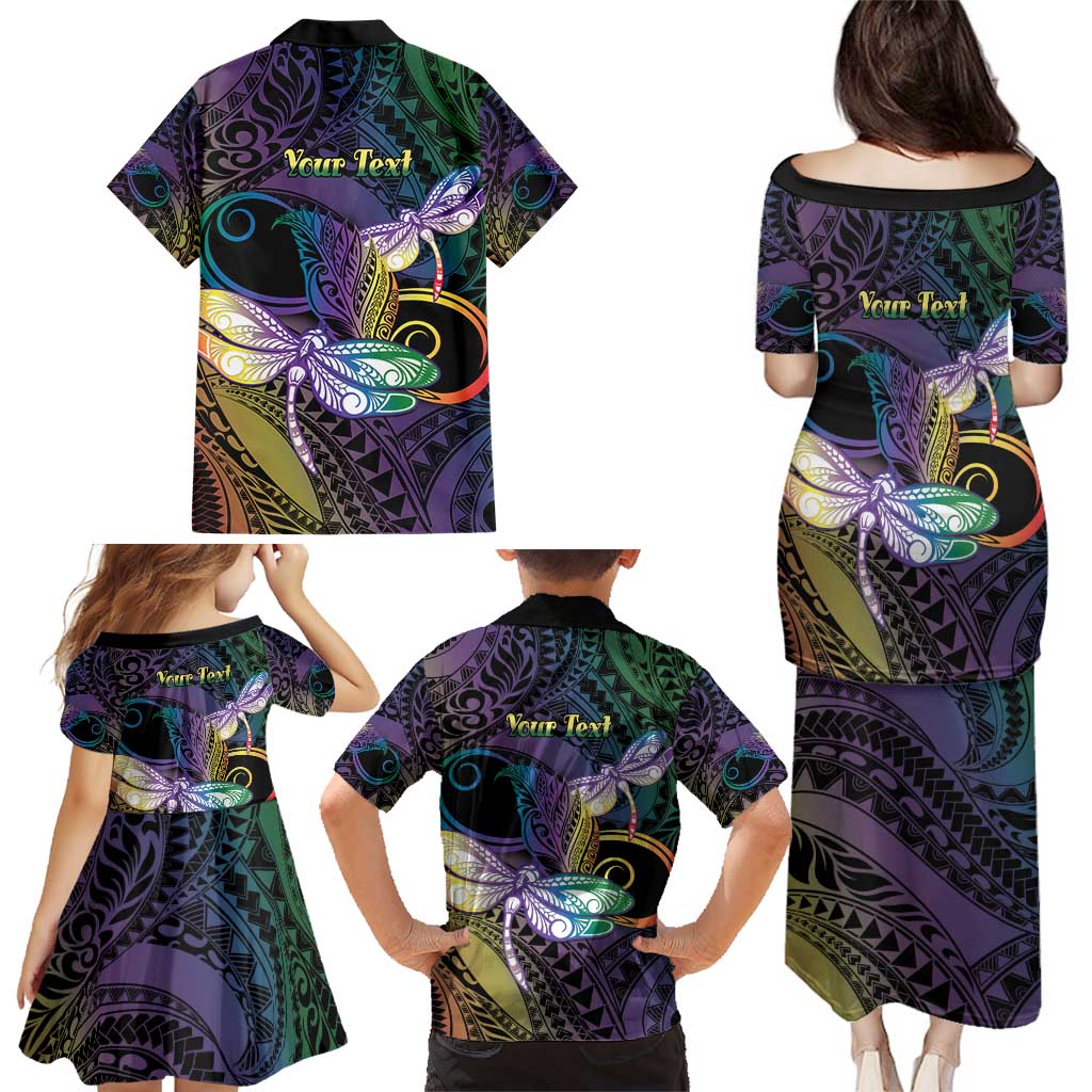 Personalized Polynesian Memorial Family Matching Puletasi and Hawaiian Shirt Dragonflies Appear When Angels Are Near