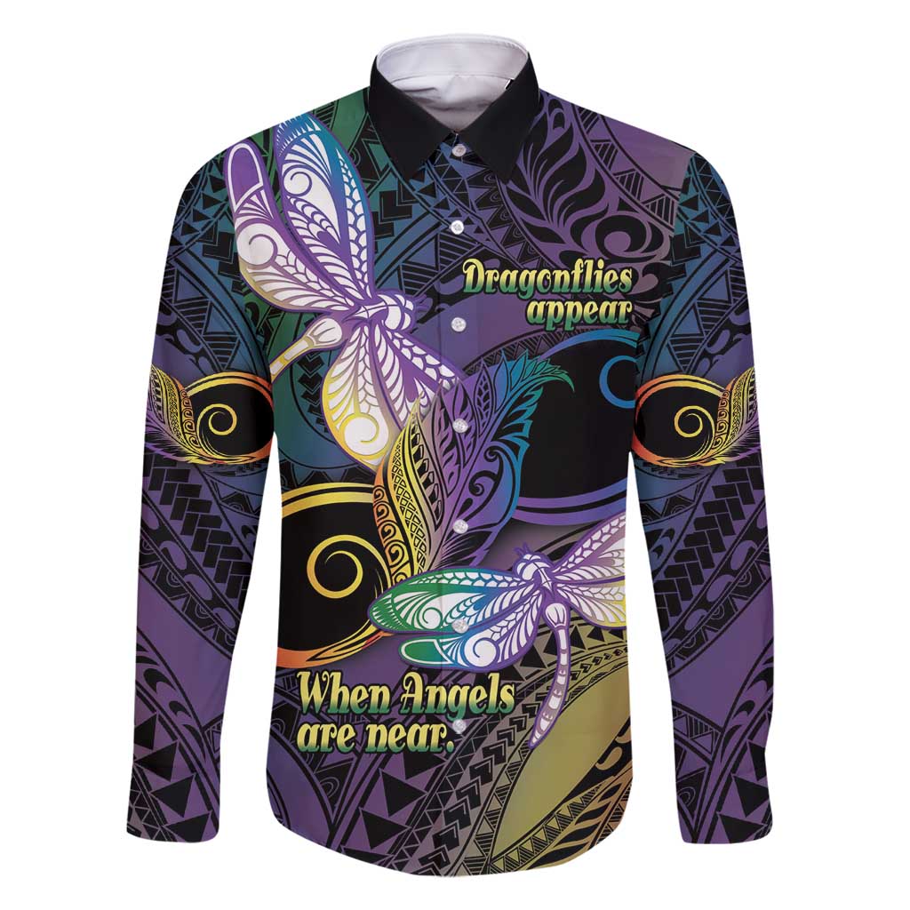Personalized Polynesian Memorial Family Matching Tank Maxi Dress and Hawaiian Shirt Dragonflies Appear When Angels Are Near