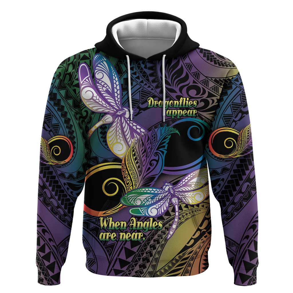 Personalized Polynesian Memorial Hoodie Dragonflies Appear When Angels Are Near