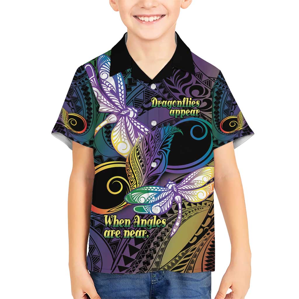 Personalized Polynesian Memorial Kid Hawaiian Shirt Dragonflies Appear When Angels Are Near