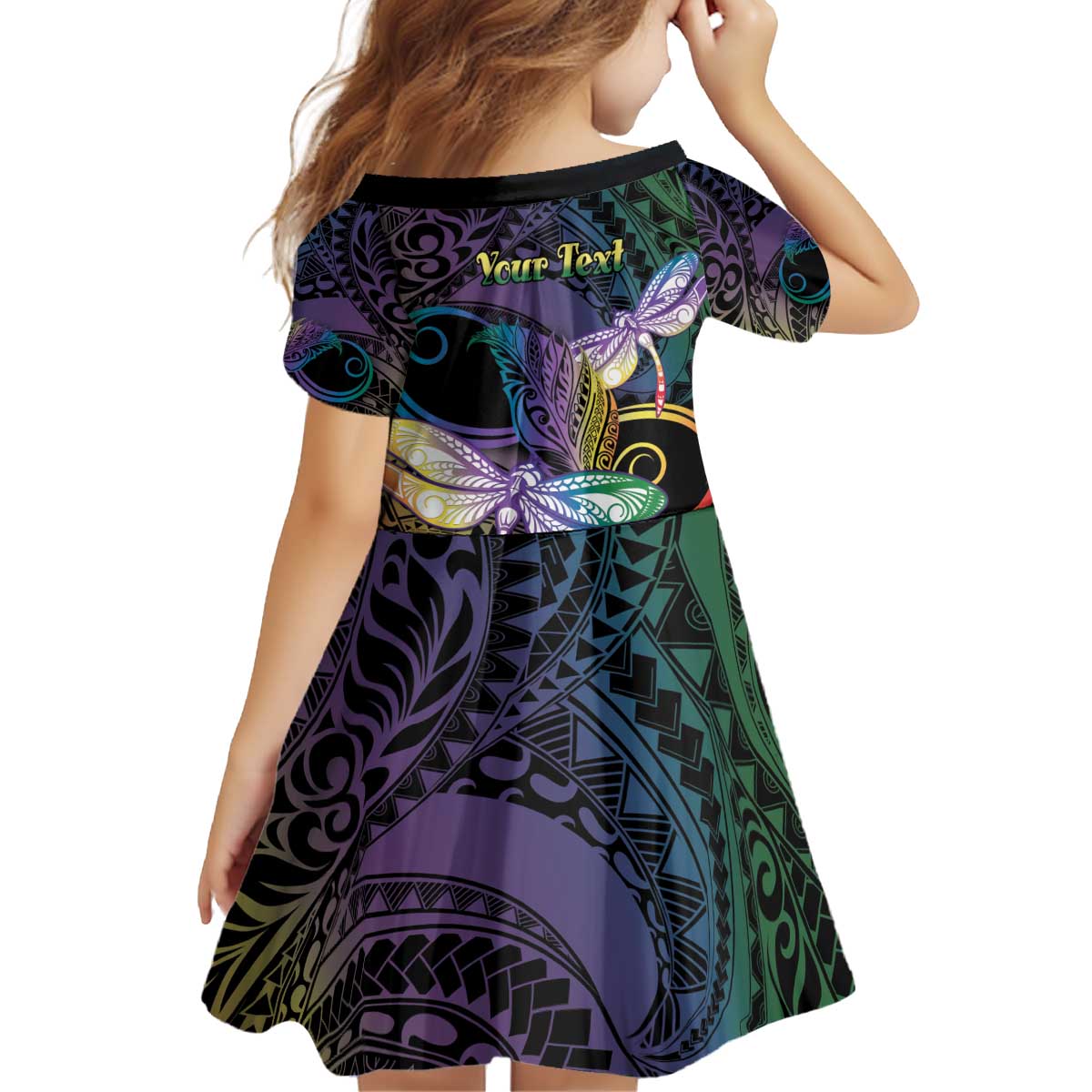 Personalized Polynesian Memorial Kid Short Sleeve Dress Dragonflies Appear When Angels Are Near LT14 - Polynesian Pride