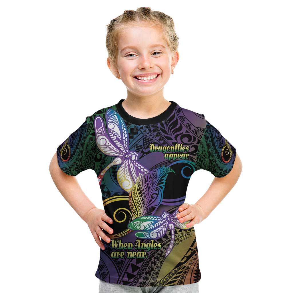 Personalized Polynesian Memorial Kid T Shirt Dragonflies Appear When Angels Are Near