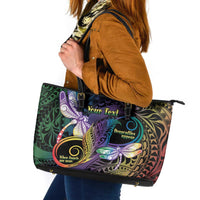 Personalized Polynesian Memorial Leather Tote Bag Dragonflies Appear When Angels Are Near LT14 Colorful - Polynesian Pride