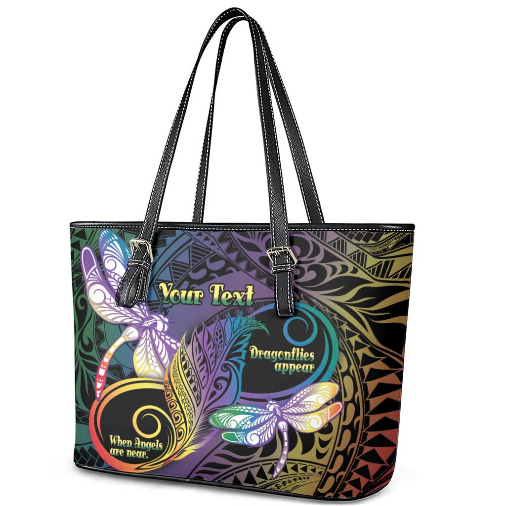 Personalized Polynesian Memorial Leather Tote Bag Dragonflies Appear When Angels Are Near LT14 - Polynesian Pride