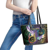 Personalized Polynesian Memorial Leather Tote Bag Dragonflies Appear When Angels Are Near LT14 - Polynesian Pride
