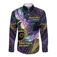 Personalized Polynesian Memorial Long Sleeve Button Shirt Dragonflies Appear When Angels Are Near LT14 Unisex Colorful - Polynesian Pride