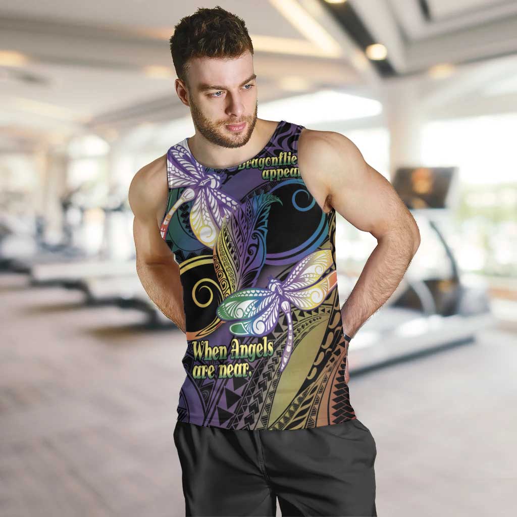 Personalized Polynesian Memorial Men Tank Top Dragonflies Appear When Angels Are Near LT14 Colorful - Polynesian Pride