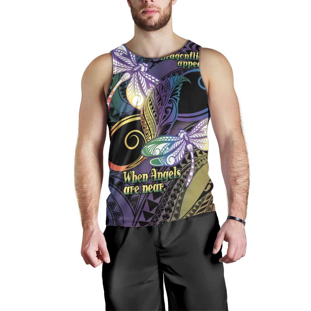 Personalized Polynesian Memorial Men Tank Top Dragonflies Appear When Angels Are Near LT14 - Polynesian Pride