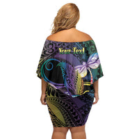 Personalized Polynesian Memorial Off Shoulder Short Dress Dragonflies Appear When Angels Are Near