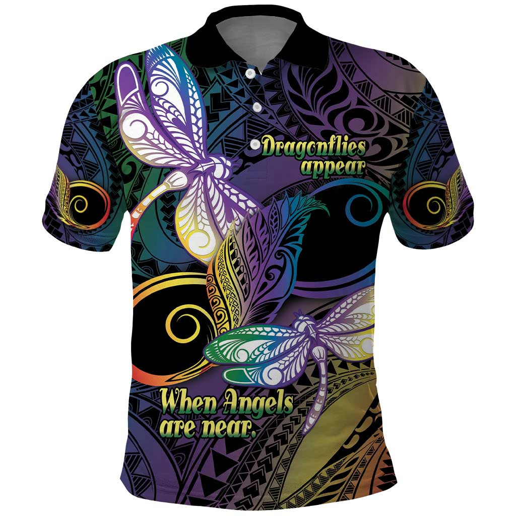 Personalized Polynesian Memorial Polo Shirt Dragonflies Appear When Angels Are Near LT14