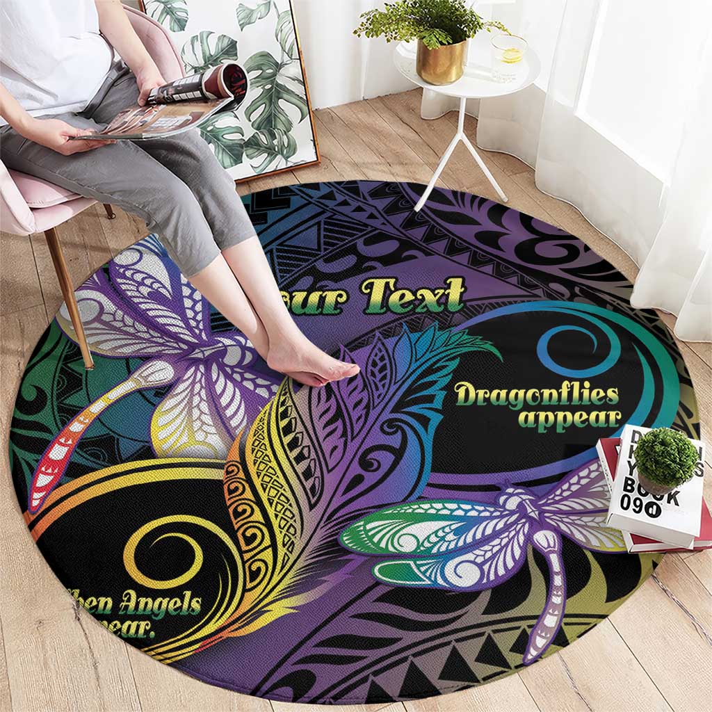 Personalized Polynesian Memorial Round Carpet Dragonflies Appear When Angels Are Near
