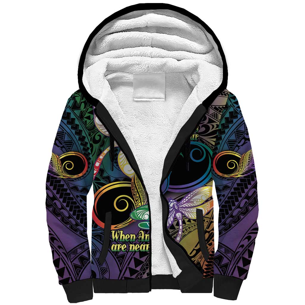 Personalized Polynesian Memorial Sherpa Hoodie Dragonflies Appear When Angels Are Near LT14 Unisex Colorful - Polynesian Pride