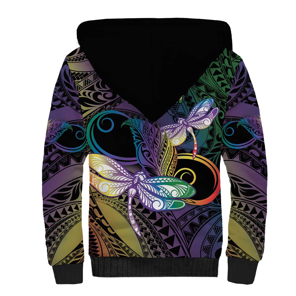 Personalized Polynesian Memorial Sherpa Hoodie Dragonflies Appear When Angels Are Near LT14 - Polynesian Pride
