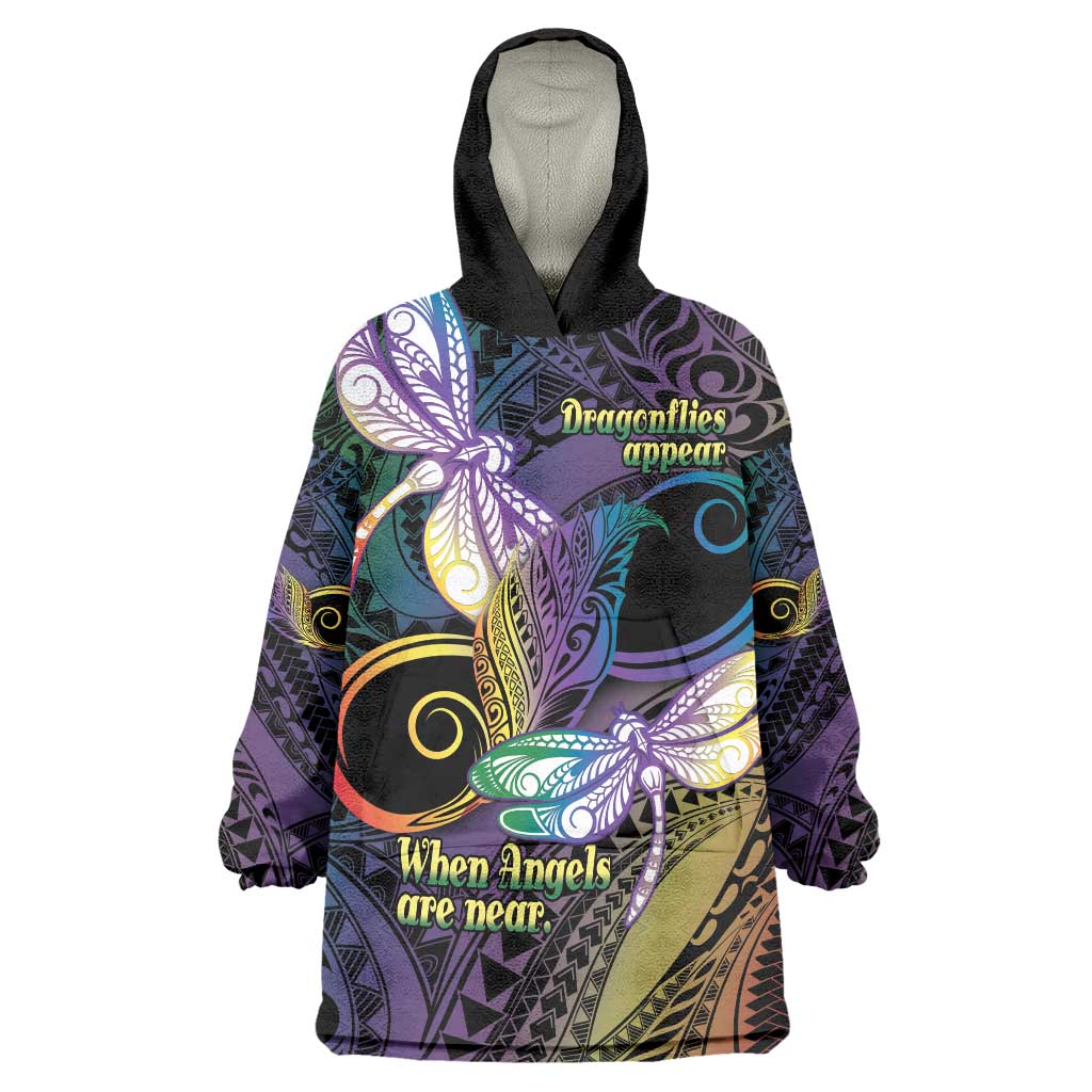 Personalized Polynesian Memorial Wearable Blanket Hoodie Dragonflies Appear When Angels Are Near LT14 One Size Colorful - Polynesian Pride