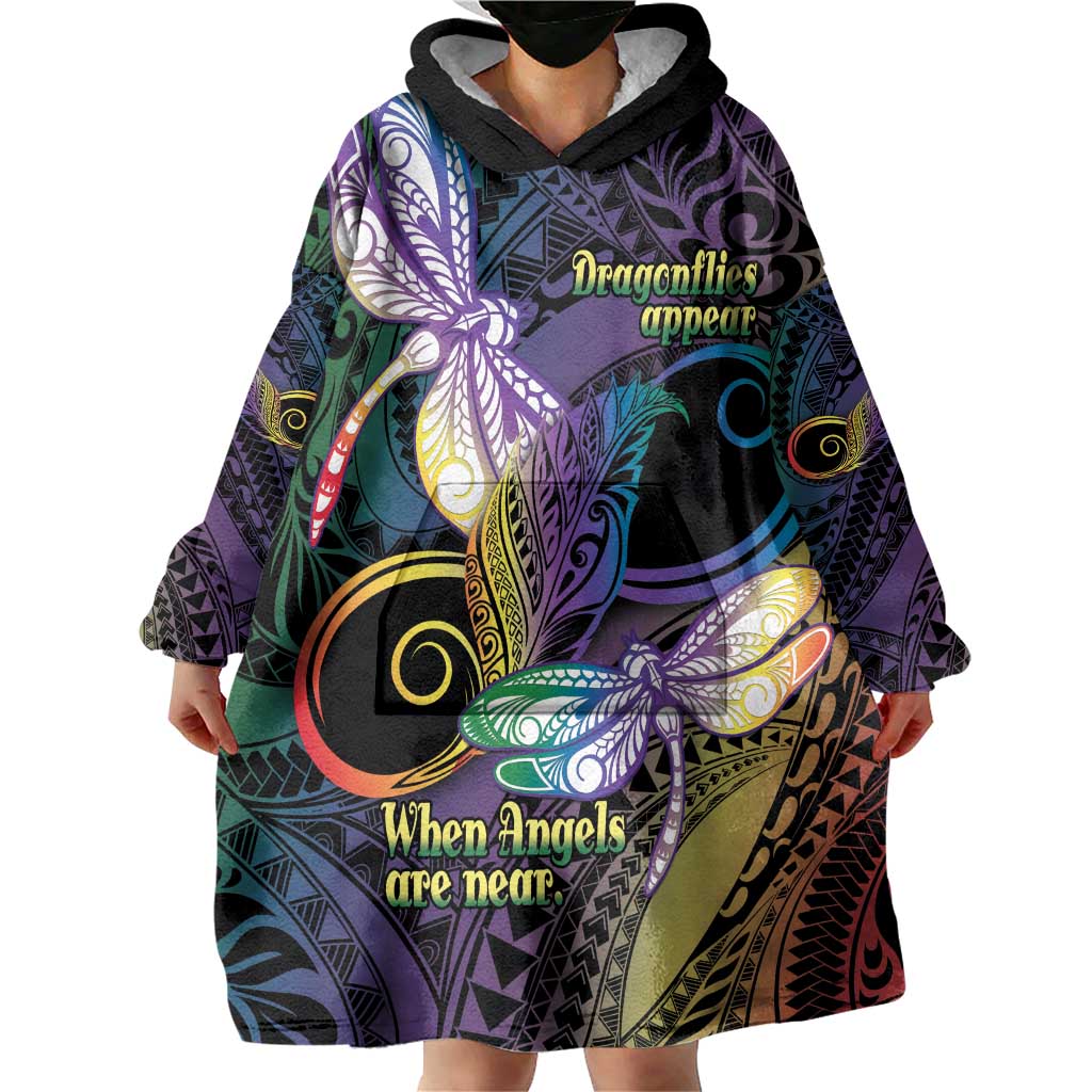 Personalized Polynesian Memorial Wearable Blanket Hoodie Dragonflies Appear When Angels Are Near LT14 - Polynesian Pride