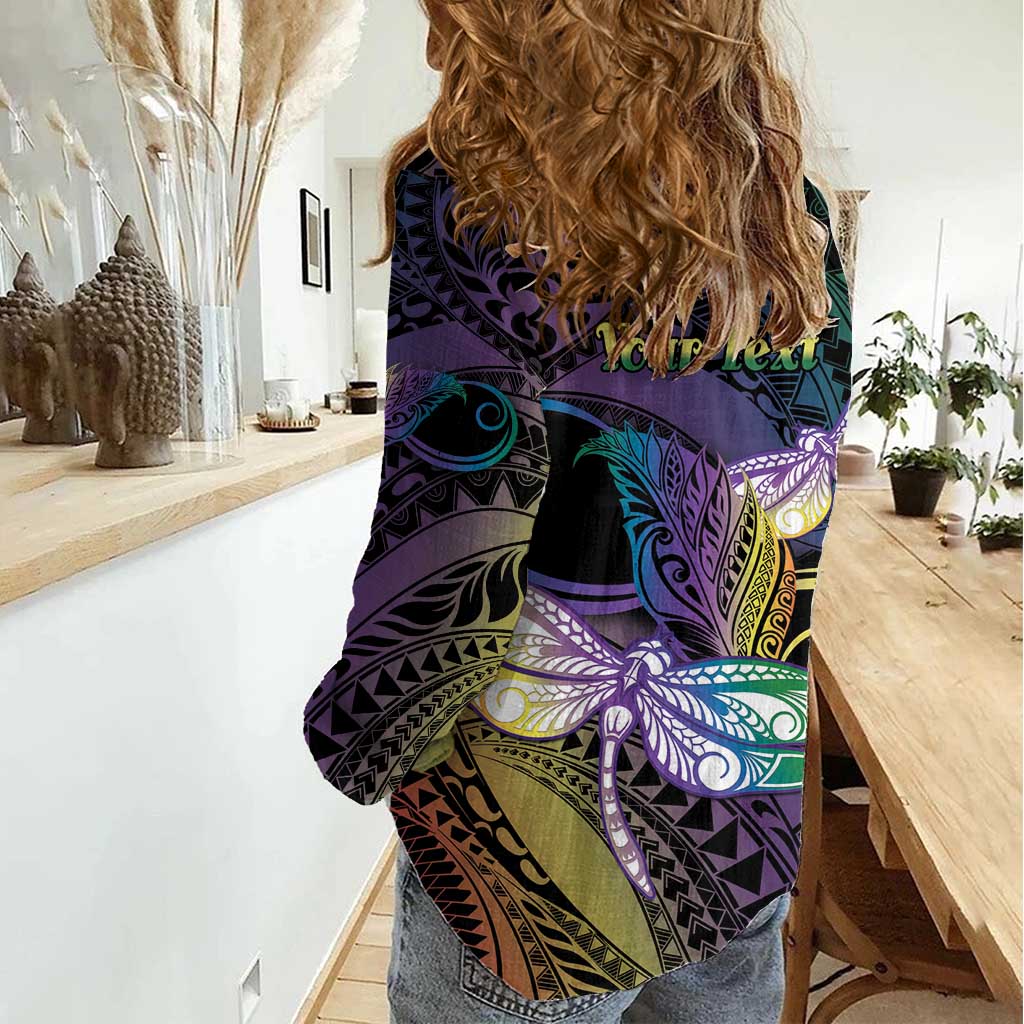 Personalized Polynesian Memorial Women Casual Shirt Dragonflies Appear When Angels Are Near
