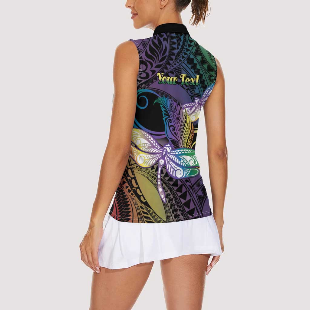 Personalized Polynesian Memorial Women Sleeveless Polo Shirt Dragonflies Appear When Angels Are Near