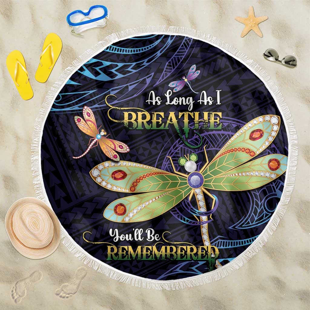 As Long As I Breathe You'll Be Remembered Beach Blanket Dragonflies Memorial - Polynesian Pattern LT14 One Size 150cm Black - Polynesian Pride