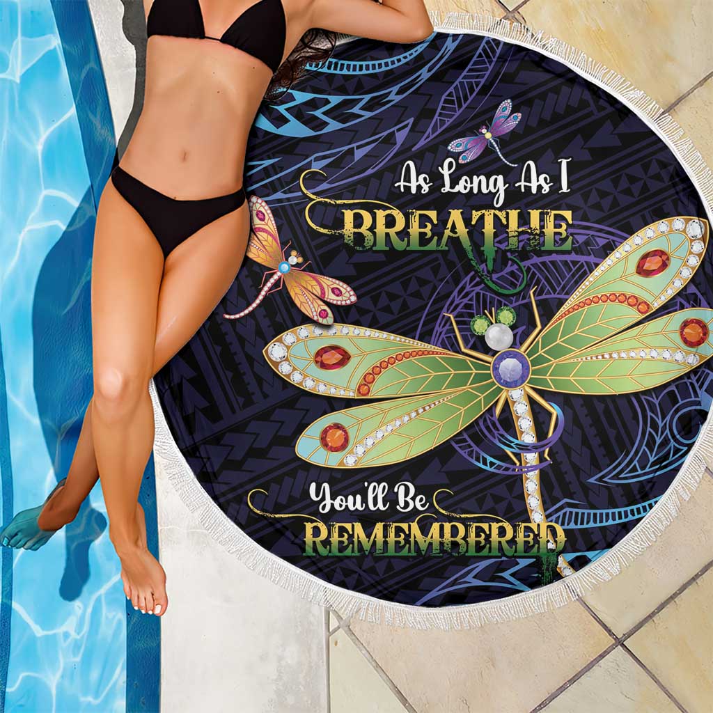 As Long As I Breathe You'll Be Remembered Beach Blanket Dragonflies Memorial - Polynesian Pattern LT14 - Polynesian Pride