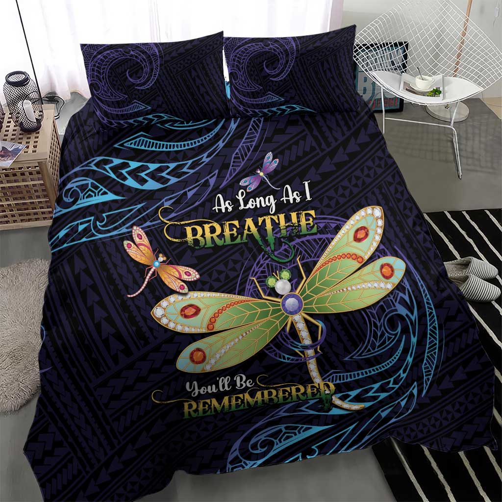 As Long As I Breathe You'll Be Remembered Bedding Set Dragonflies Memorial - Polynesian Pattern