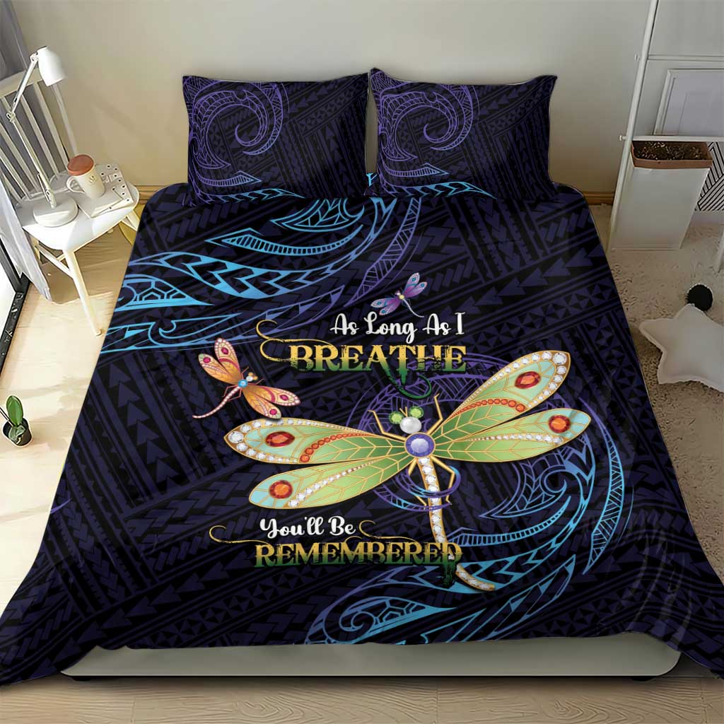 As Long As I Breathe You'll Be Remembered Bedding Set Dragonflies Memorial - Polynesian Pattern