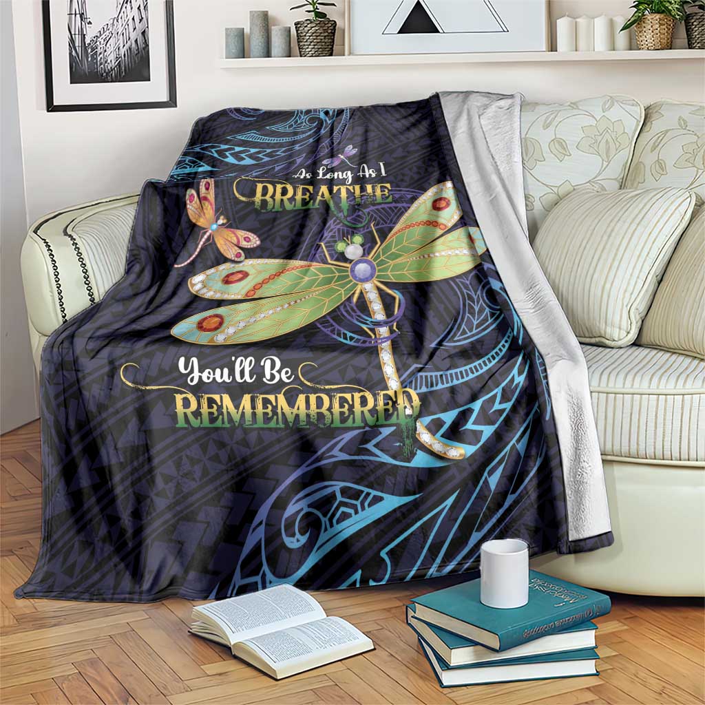 As Long As I Breathe You'll Be Remembered Blanket Dragonflies Memorial - Polynesian Pattern LT14 Black - Polynesian Pride