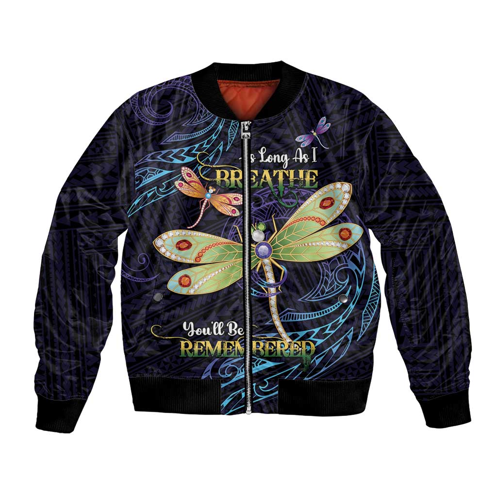 As Long As I Breathe You'll Be Remembered Bomber Jacket Dragonflies Memorial - Polynesian Pattern