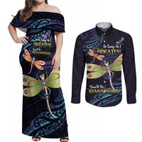 As Long As I Breathe You'll Be Remembered Couples Matching Off Shoulder Maxi Dress and Long Sleeve Button Shirt Dragonflies Memorial - Polynesian Pattern LT14 Black - Polynesian Pride