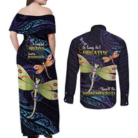 As Long As I Breathe You'll Be Remembered Couples Matching Off Shoulder Maxi Dress and Long Sleeve Button Shirt Dragonflies Memorial - Polynesian Pattern LT14 - Polynesian Pride