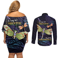 As Long As I Breathe You'll Be Remembered Couples Matching Off Shoulder Short Dress and Long Sleeve Button Shirt Dragonflies Memorial - Polynesian Pattern LT14 - Polynesian Pride