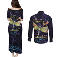 As Long As I Breathe You'll Be Remembered Couples Matching Puletasi and Long Sleeve Button Shirt Dragonflies Memorial - Polynesian Pattern LT14 - Polynesian Pride