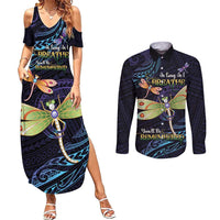 As Long As I Breathe You'll Be Remembered Couples Matching Summer Maxi Dress and Long Sleeve Button Shirt Dragonflies Memorial - Polynesian Pattern LT14 Black - Polynesian Pride