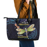 As Long As I Breathe You'll Be Remembered Leather Tote Bag Dragonflies Memorial - Polynesian Pattern LT14 - Polynesian Pride
