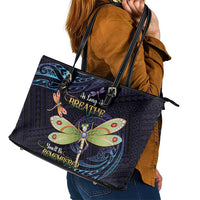 As Long As I Breathe You'll Be Remembered Leather Tote Bag Dragonflies Memorial - Polynesian Pattern LT14 - Polynesian Pride