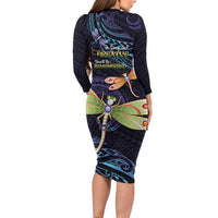 As Long As I Breathe You'll Be Remembered Long Sleeve Bodycon Dress Dragonflies Memorial - Polynesian Pattern
