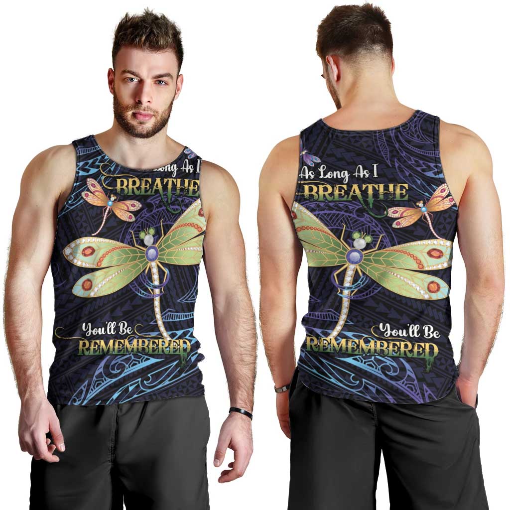 As Long As I Breathe You'll Be Remembered Men Tank Top Dragonflies Memorial - Polynesian Pattern LT14 - Polynesian Pride