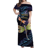 As Long As I Breathe You'll Be Remembered Off Shoulder Maxi Dress Dragonflies Memorial - Polynesian Pattern