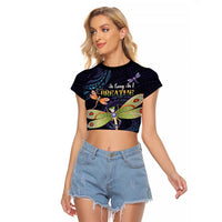 As Long As I Breathe You'll Be Remembered Raglan Cropped T Shirt Dragonflies Memorial - Polynesian Pattern LT14 Female Black - Polynesian Pride