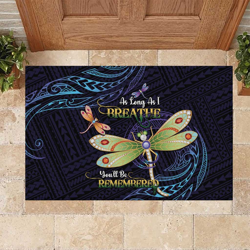 As Long As I Breathe You'll Be Remembered Rubber Doormat Dragonflies Memorial - Polynesian Pattern